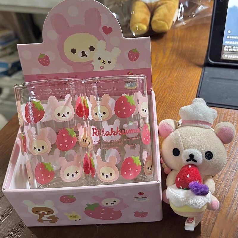 Espresso Shot Glass - Rilakkuma Glasbecher Niedlicher Cartoon-Erdbeer-Transparenter Trinkbecher für